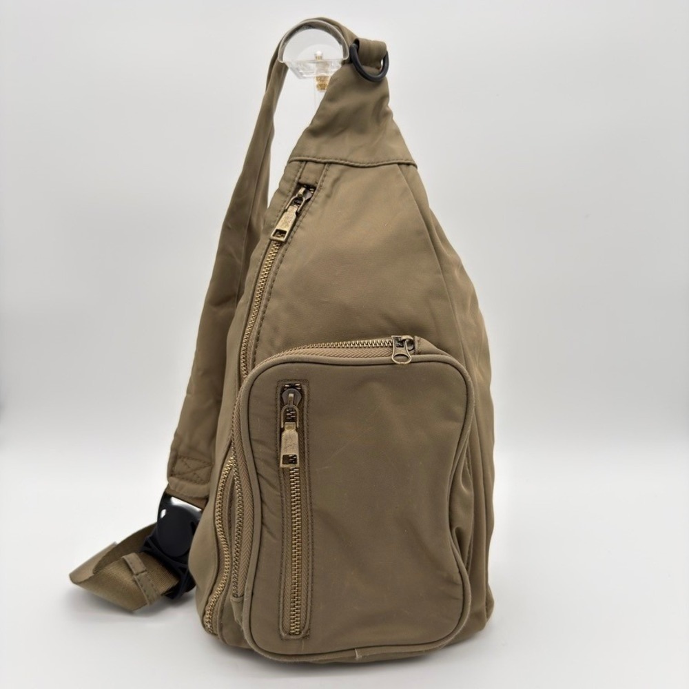 MMS Olive Nylon Sling Backpack Crossbody Multi Zip Travel Bag